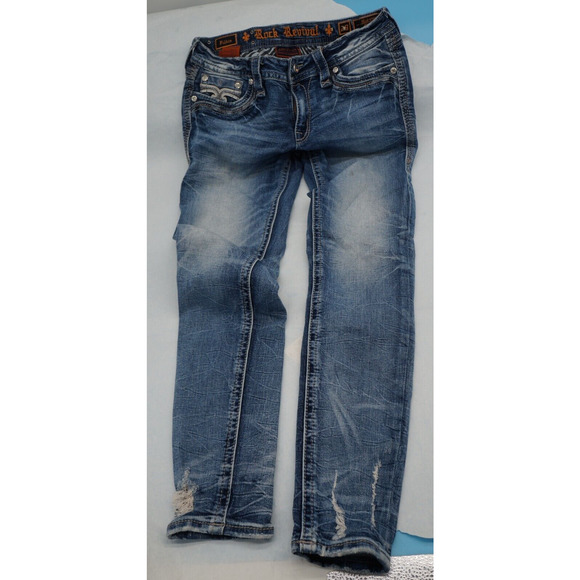 Womens Rock Revival Pilkin Skinny Jeans Size 29 Mid Rise Embellished 29x30 Y2K - Picture 1 of 8
